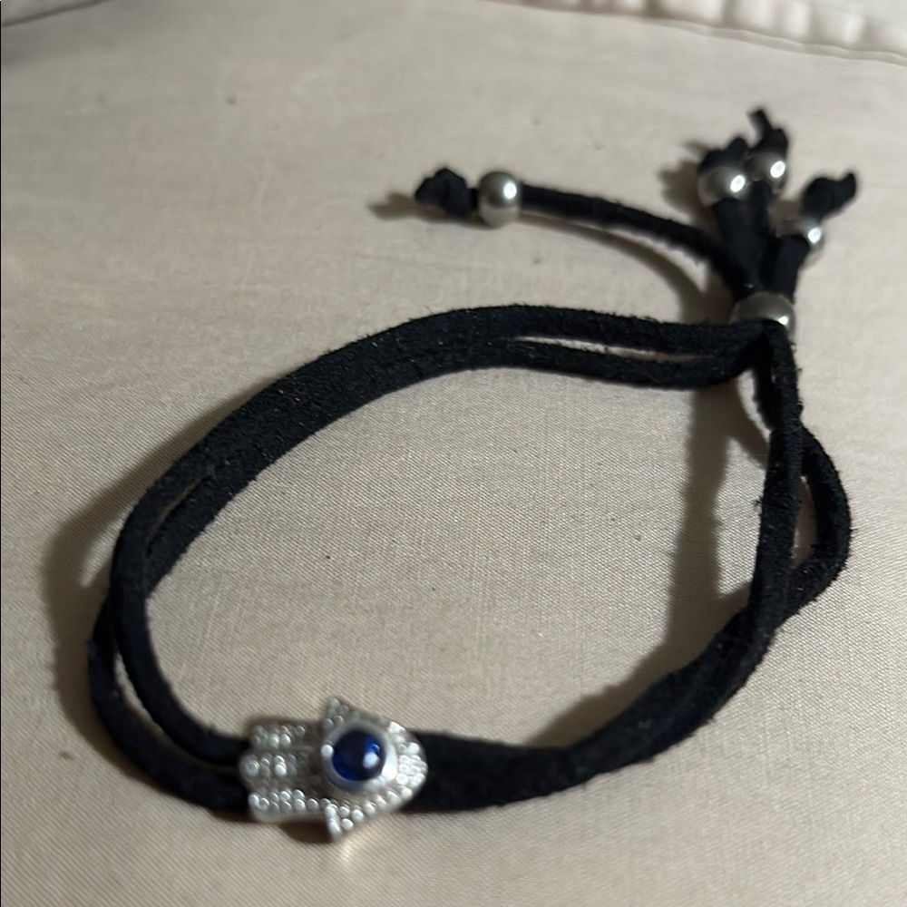 Black Bracelet with Silver Hamsa